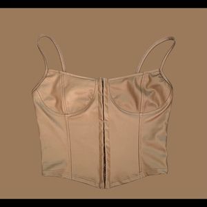 Tan faux leather brown crop top